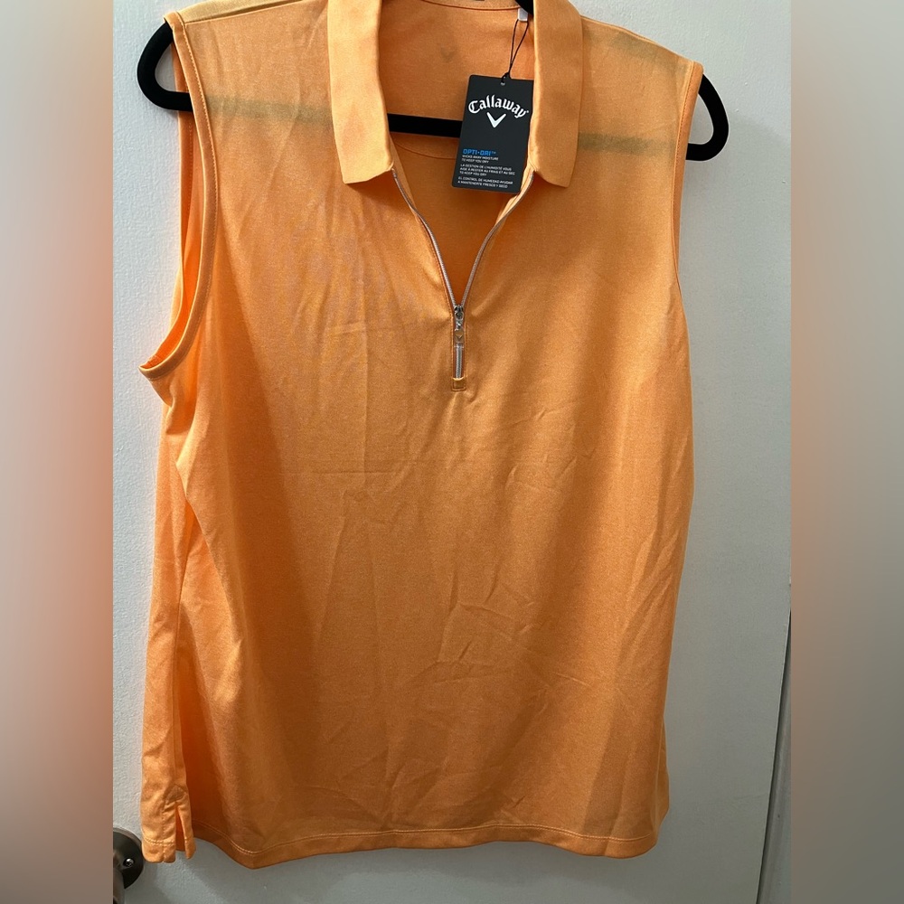 Women’s Calloway NWT Orange Sleeveless quarter‎ zip Opti Dri Golf Shirt